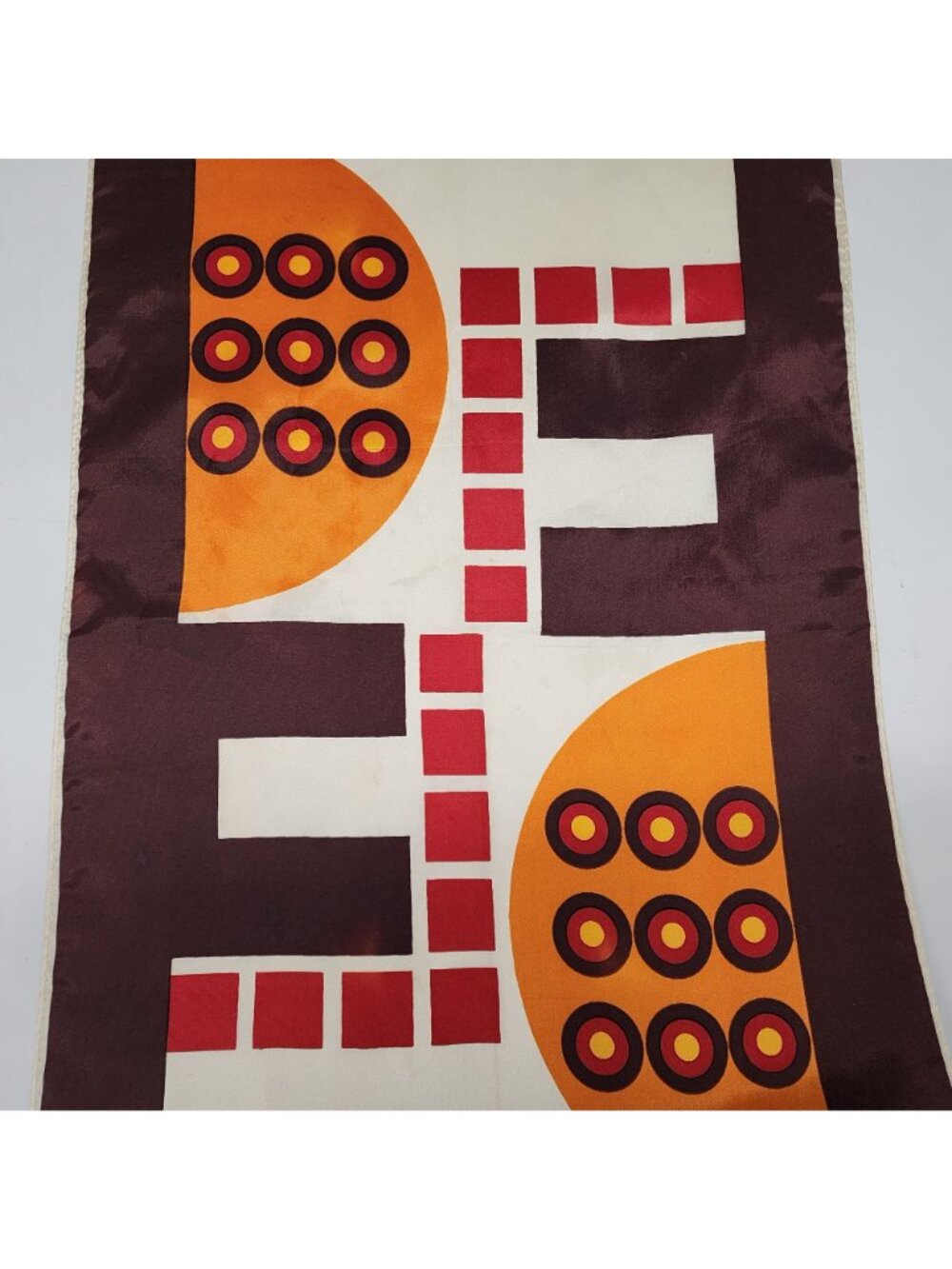 Vintage Acetate Geometric Scarf Made In Japan Brown Yellow Red 44" by Elwin - Picture 3 of 6